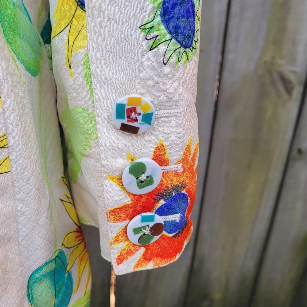 Emanuel Ungaro Parallele Floral Silk Vintage Blazer Cream size 8 - Picture 3 of 12